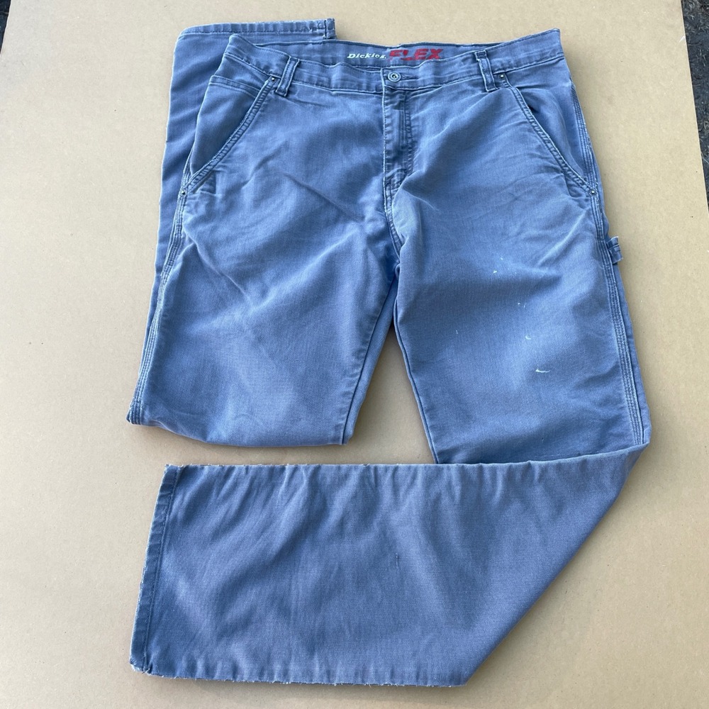 Dickies Flex Work Pants Mens 34x34 Blue Workwear Distressed Regular Fit DP802SSL